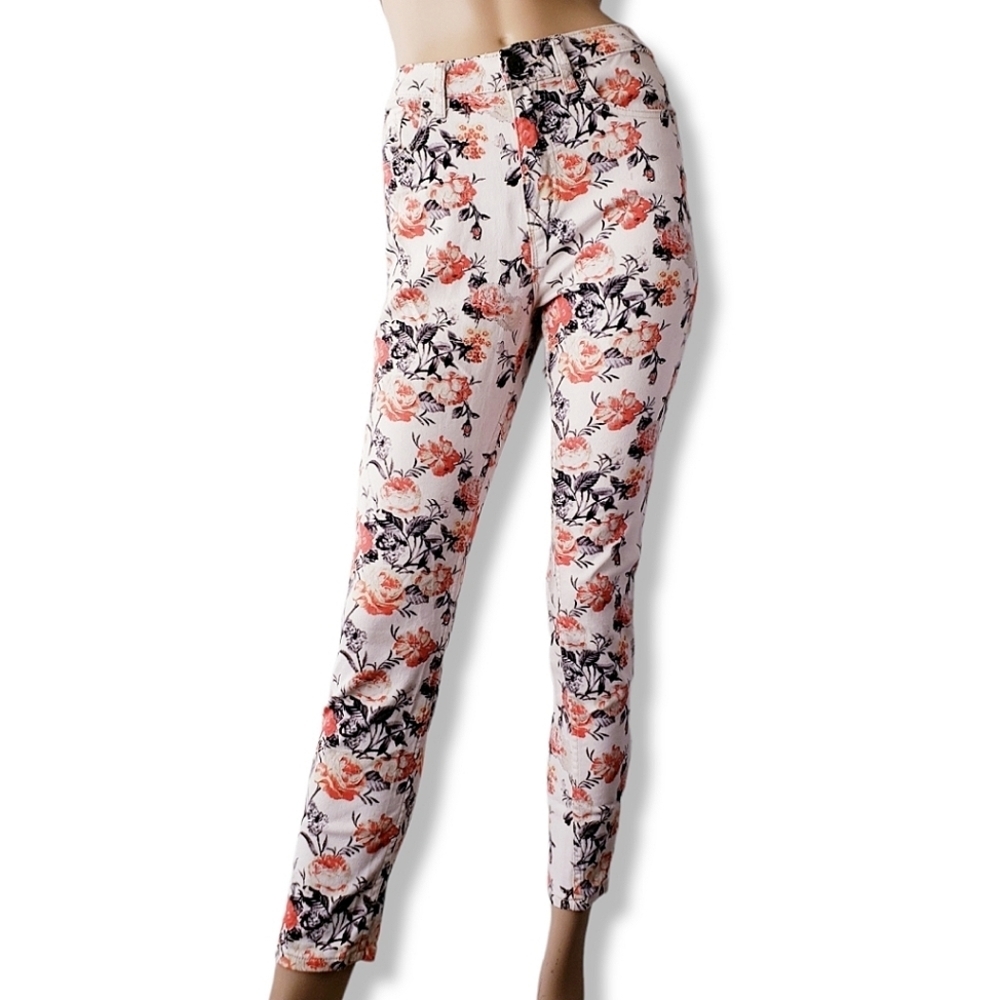 BDG Ivory, Orange & Black Floral High Rise Twig Ankle Jeans